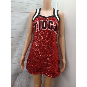 Vtg Cheerleader Uniform Dress Skort Tioga Cheerleading School Sequined Red Sz M